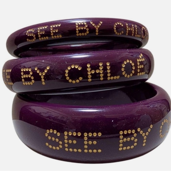 Authentic See By Chloe Limited Edition Purple and Gold Stackable Bangles - Picture 1 of 5